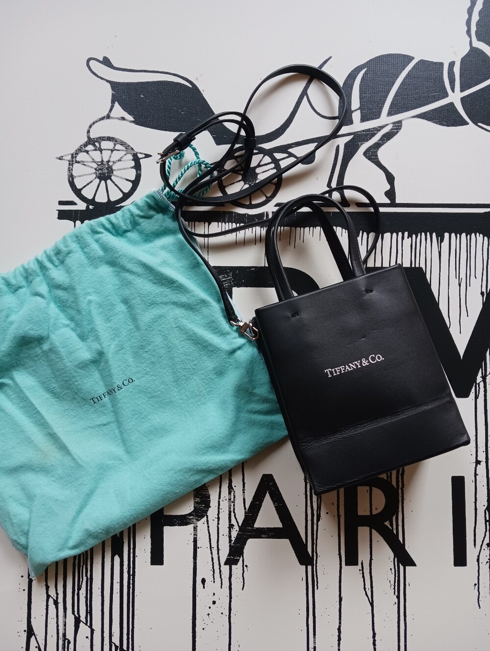 Tiffany & Co Small Crossbody Genuine Keather Bag, Gift Bag + Dust Bag